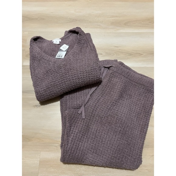 Softies Women's Waffle Marshmallow V-Neck Luxe Lounge Set, Size 2x/3x Driftwood - Picture 2 of 11